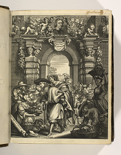 <p>Mushroom market, copper-plate engraving by Edouard van Ordonie (1638–1695) after an original by Arnold van Westerhout (1651–1725) for Francis van Sterbeeck (1631–1693), <em>Theatrum Fungorum</em> (Antwerp, Joseph Jacobs, 1675, frontispiece), HI Library call no. DT9 S814t.</p>