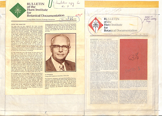 <p>Annotated 1(1) <em>Bulletin</em> and layout for cover of 1(2).</p>