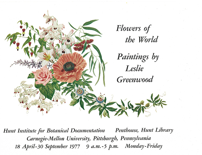 <p>Promotional poster for <em>Flowers of the World: Paintings by Leslie Greenwood</em> (1977).</p>