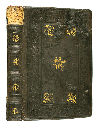 <p>Binding of Nicolás Monardes (ca.1512–1588), <em>Dos Libros ... Do Veran Muchos Secretos De Naturaleza y de Medicina</em> ... (Seville, Sebastian Trugillo, 1565), HI Library call no. CA M735d.</p>