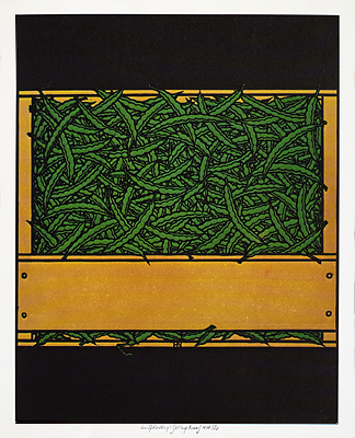 <p>6. String beans, color woodcut by Jacques Hnizdovsky, 1976, 7 3/4 × 9 9/16"</p>